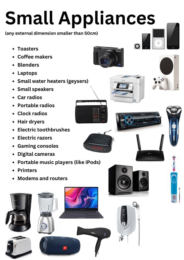 Small household appliances collected for recycling